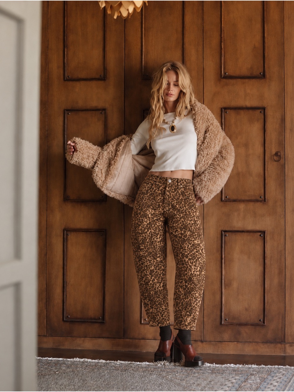 Future Collective Brown Leopard Print Barrel Leg Jeans Brown Animal Print Denim